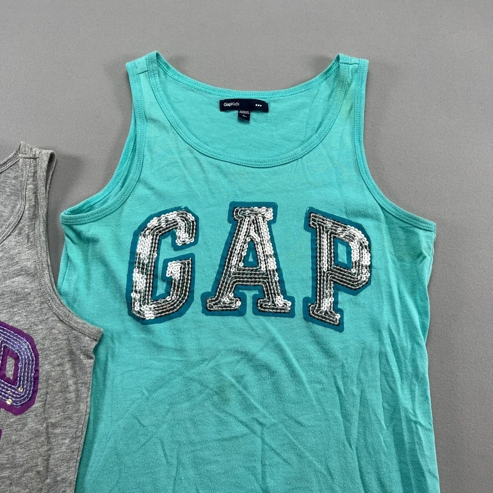 Set Of 2 Gap Tank Top Girls L 10 Multicolor Embellished Sequin Logo Wide Strap
